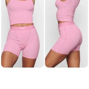 Skims Bubble Gum Cotton Ribbed Boxer and Tank 2 pc Set Limited Edition M/L